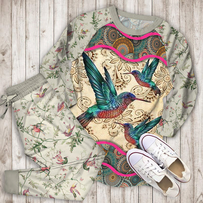 Hummingbird Pajama Set | Pajamas | Cotton Sleepwear Sets | Soft Long Sleeve Pjs | Raglan Shirt and Pants Set