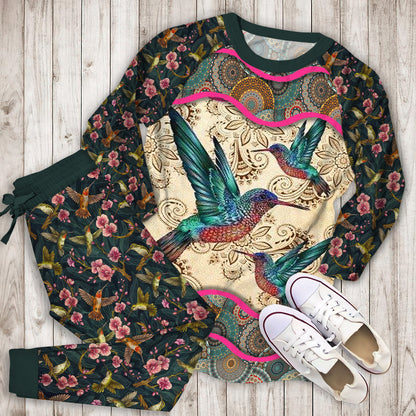 Hummingbird Pajama Set | Pajamas | Cotton Sleepwear Sets | Soft Long Sleeve Pjs | Raglan Shirt and Pants Set