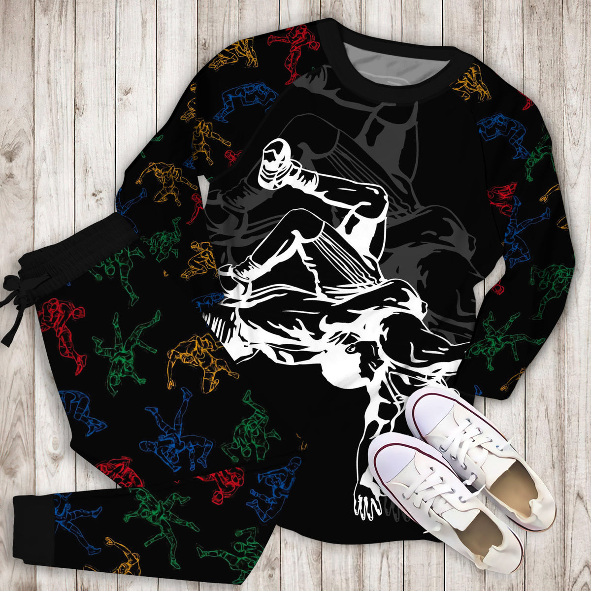 Wrestling Dark Background Pajama Set |Sleepwear Pjs Sets | Raglan Shirt Pants Set