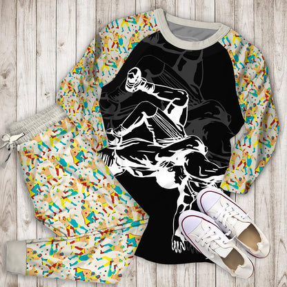 Wrestling Dark Background Pajama Set |Sleepwear Pjs Sets | Raglan Shirt Pants Set