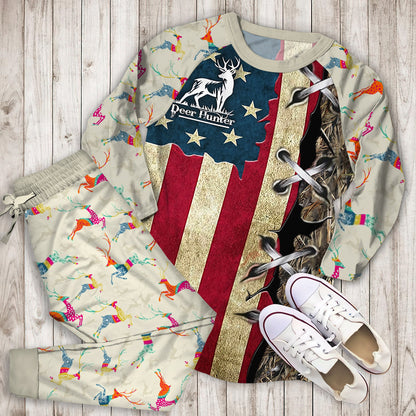 Deer Hunting Pajama Set | Pajamas | Cotton Sleepwear Sets | Soft Long Sleeve Pjs | Raglan Shirt and Pants Set