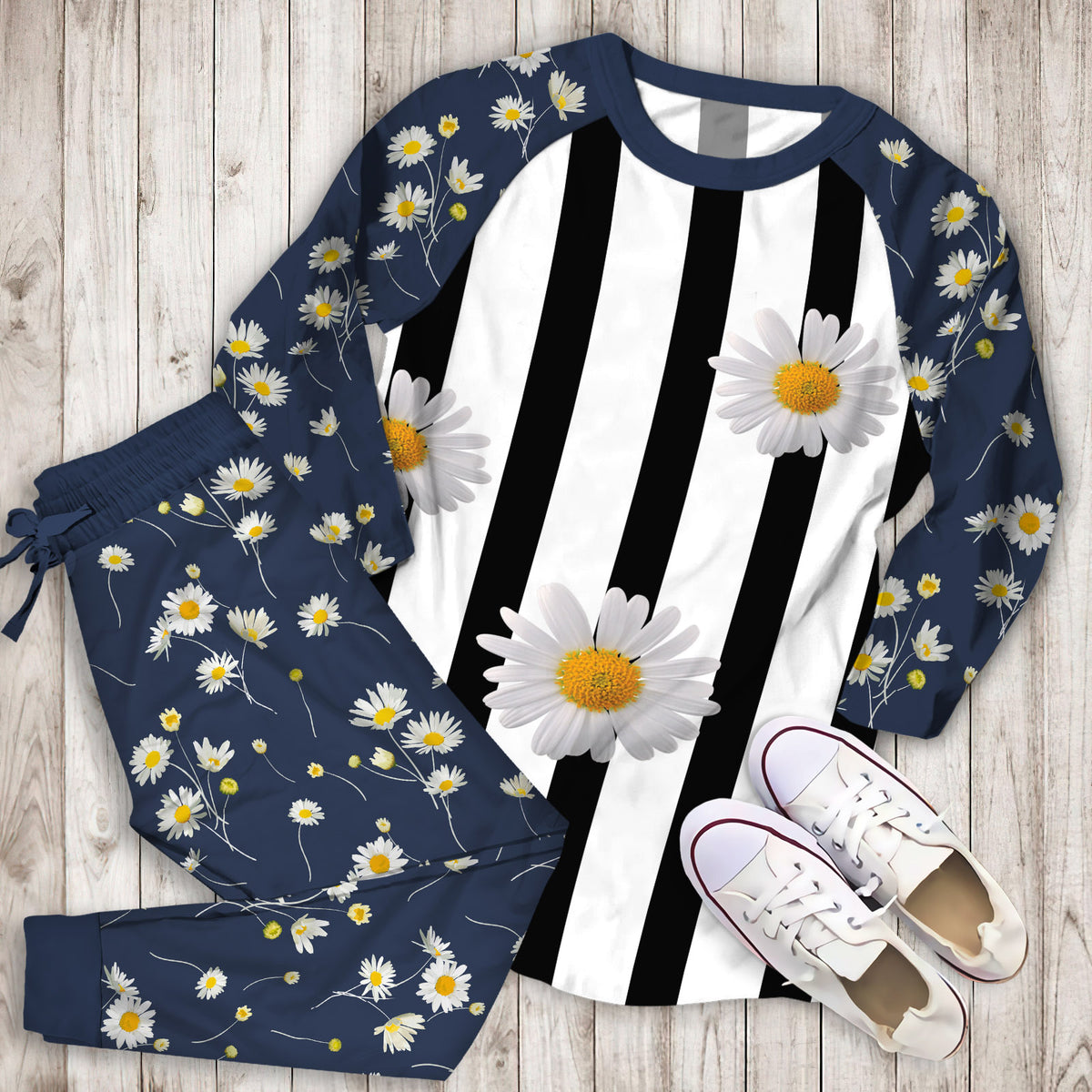 Daisy Pajama Set | Pajamas | Cotton Sleepwear Sets | Soft Long Sleeve Pjs | Raglan Shirt and Pants Set