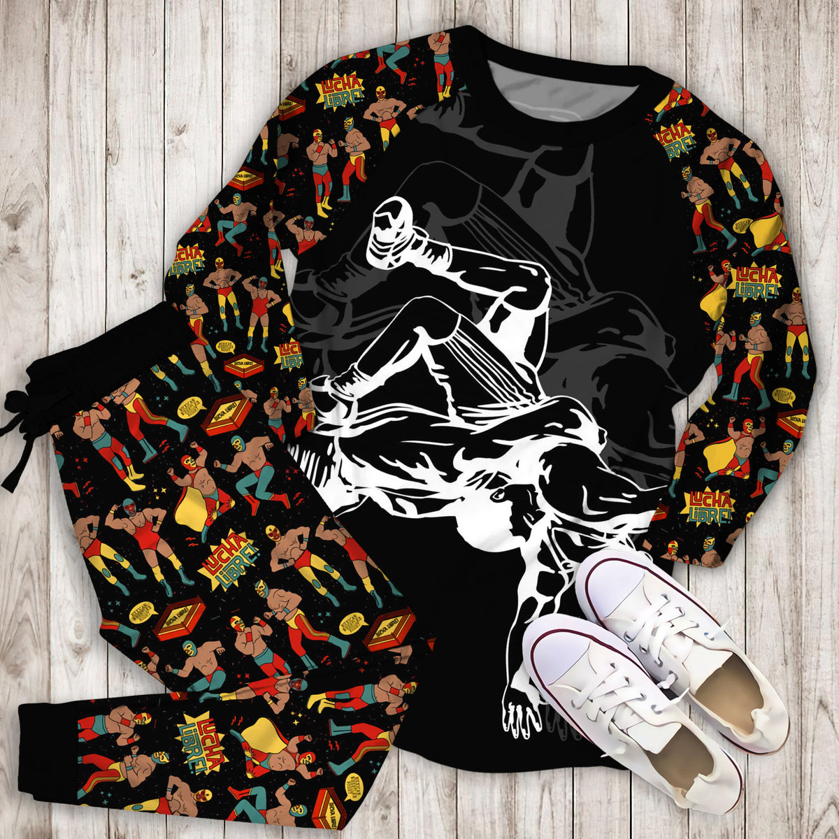 Wrestling Dark Background Pajama Set |Sleepwear Pjs Sets | Raglan Shirt Pants Set