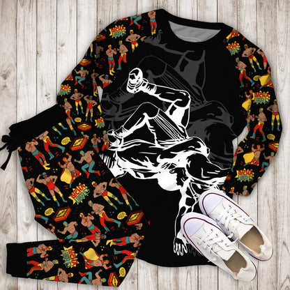 Wrestling Dark Background Pajama Set |Sleepwear Pjs Sets | Raglan Shirt Pants Set