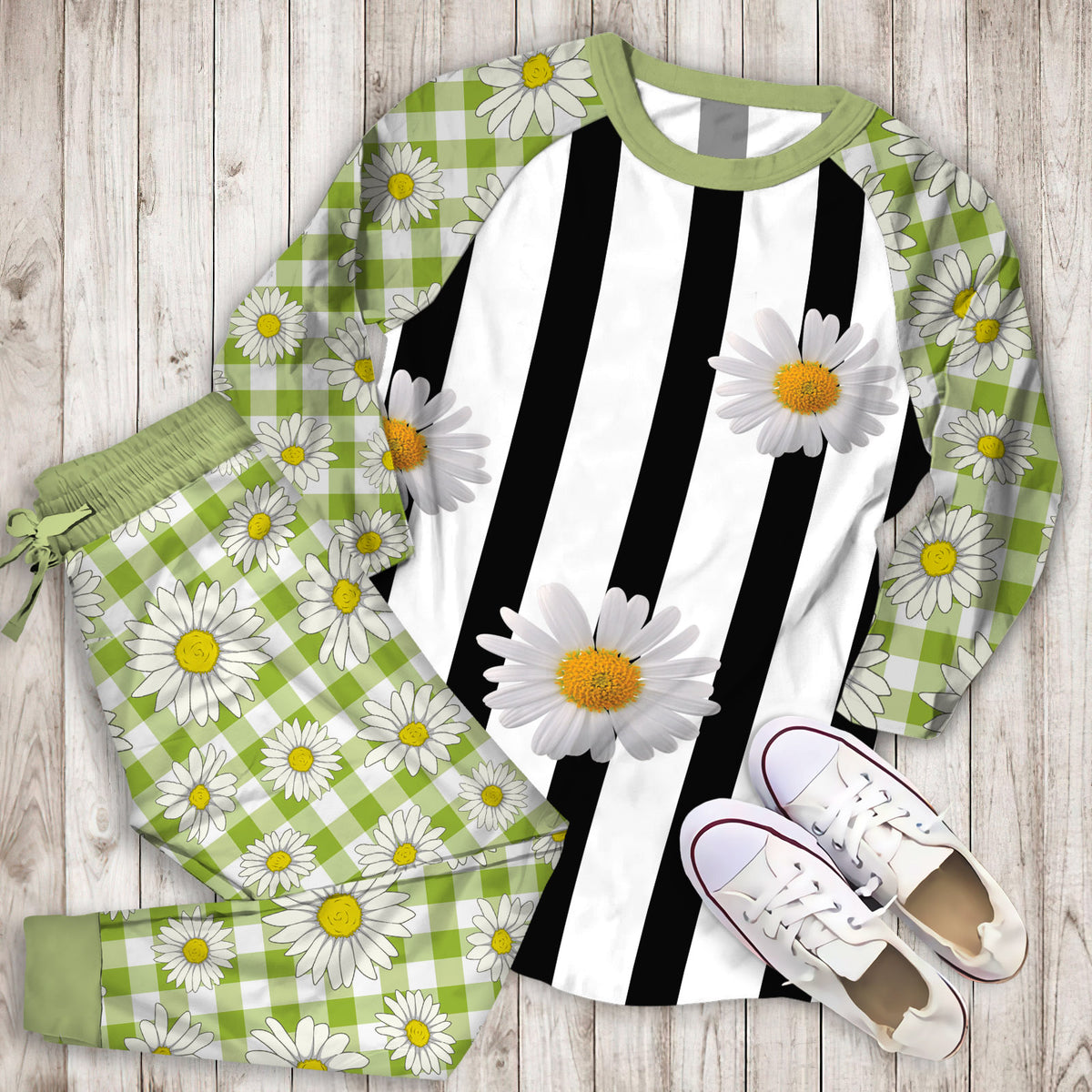 Daisy Pajama Set | Pajamas | Cotton Sleepwear Sets | Soft Long Sleeve Pjs | Raglan Shirt and Pants Set