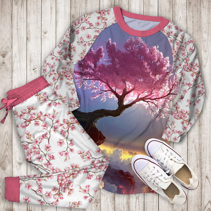Cherry Blossom Tokyo Pajama Set | Pajamas | Cotton Sleepwear Sets | Soft Long Sleeve Pjs | Raglan Shirt and Pants Set