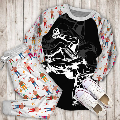 Wrestling Dark Background Pajama Set |Sleepwear Pjs Sets | Raglan Shirt Pants Set