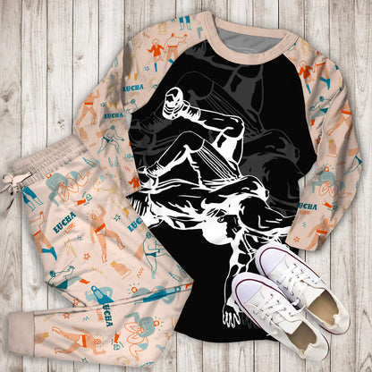 Wrestling Dark Background Pajama Set |Sleepwear Pjs Sets | Raglan Shirt Pants Set