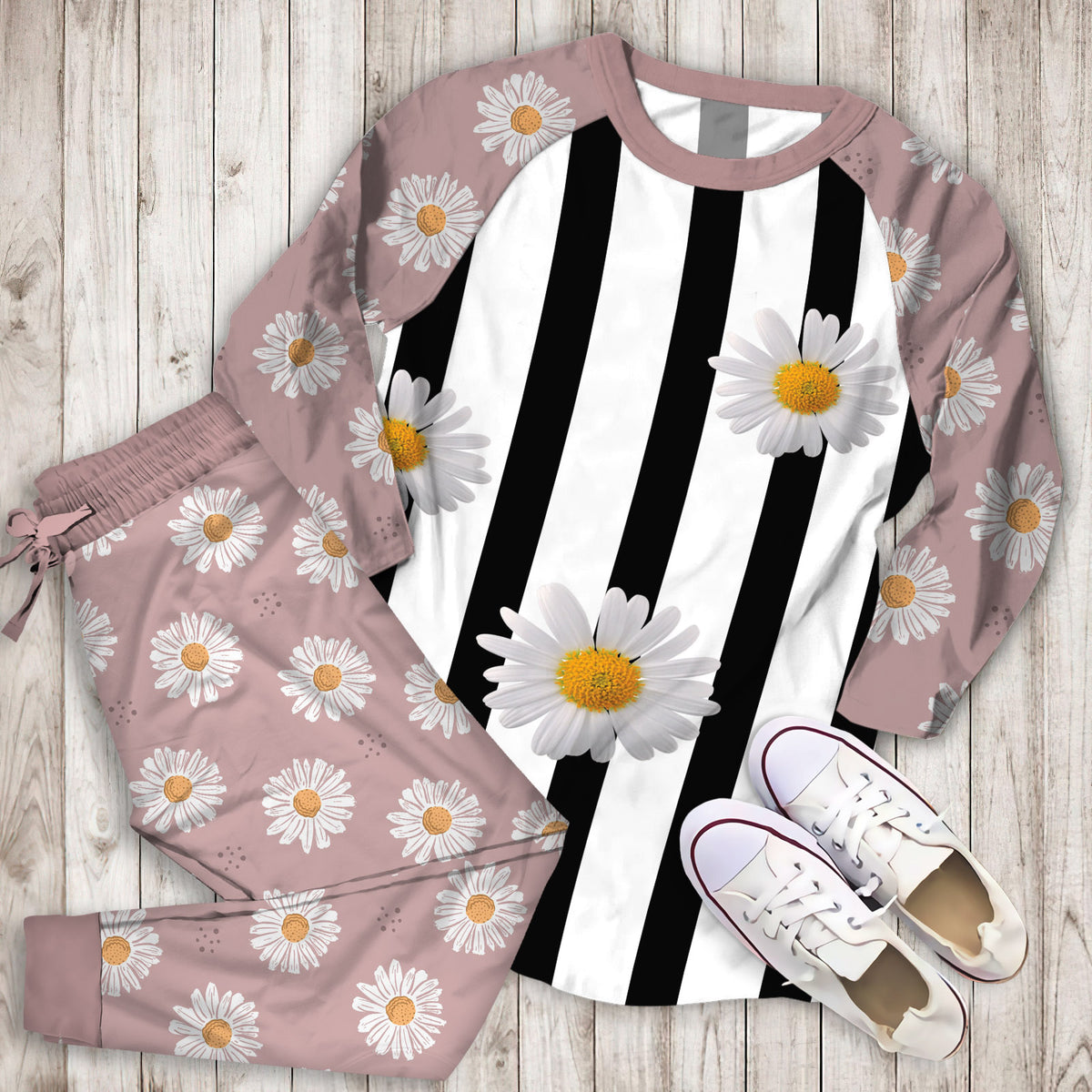 Daisy Pajama Set | Pajamas | Cotton Sleepwear Sets | Soft Long Sleeve Pjs | Raglan Shirt and Pants Set