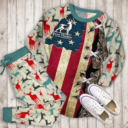 Deer Hunting Pajama Set | Pajamas | Cotton Sleepwear Sets | Soft Long Sleeve Pjs | Raglan Shirt and Pants Set