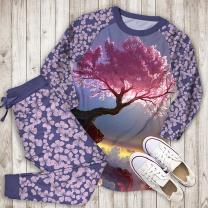Cherry Blossom Tokyo Pajama Set | Pajamas | Cotton Sleepwear Sets | Soft Long Sleeve Pjs | Raglan Shirt and Pants Set