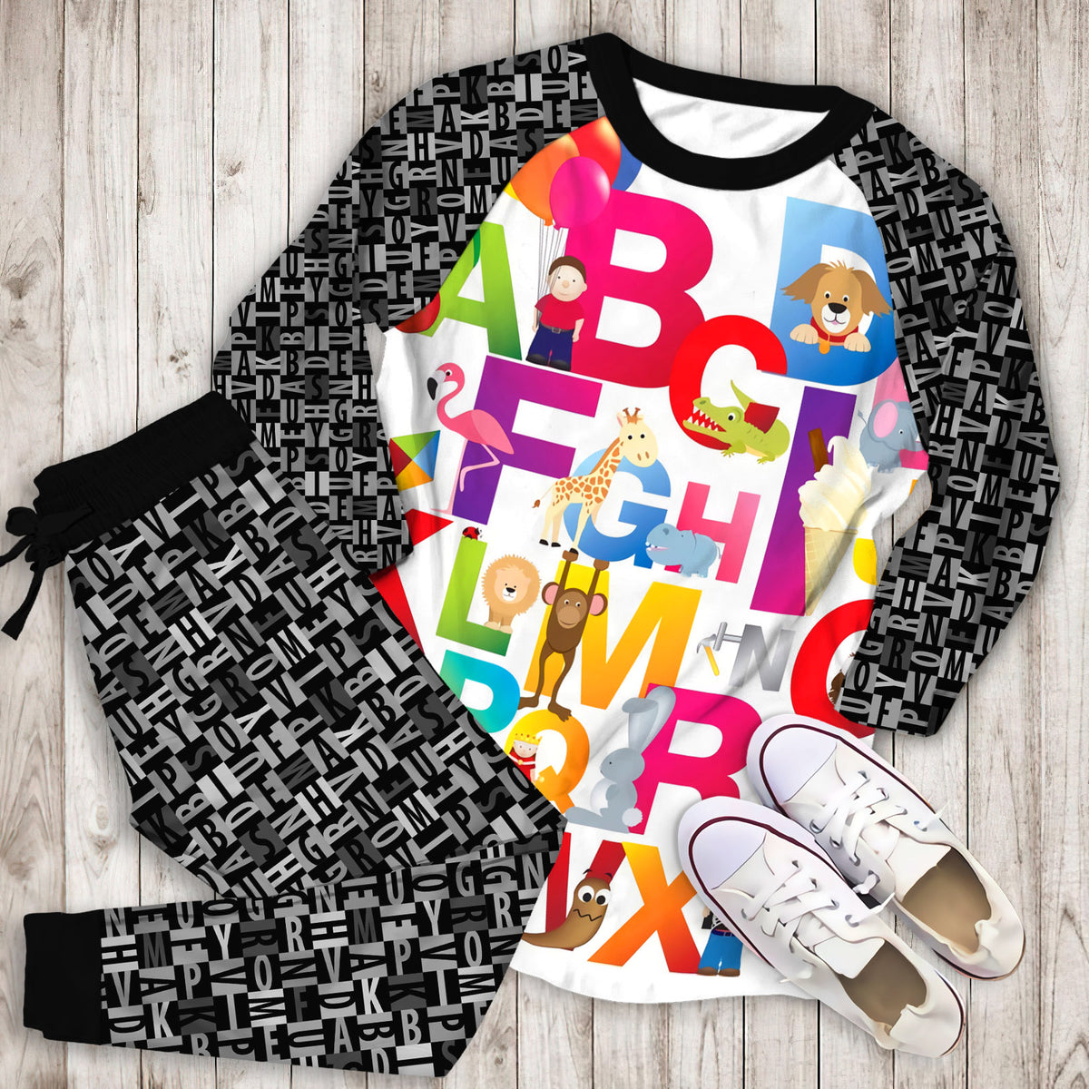 The Alphabet Pajama Set |Sleepwear Pjs Sets | Raglan Shirt Pants Set