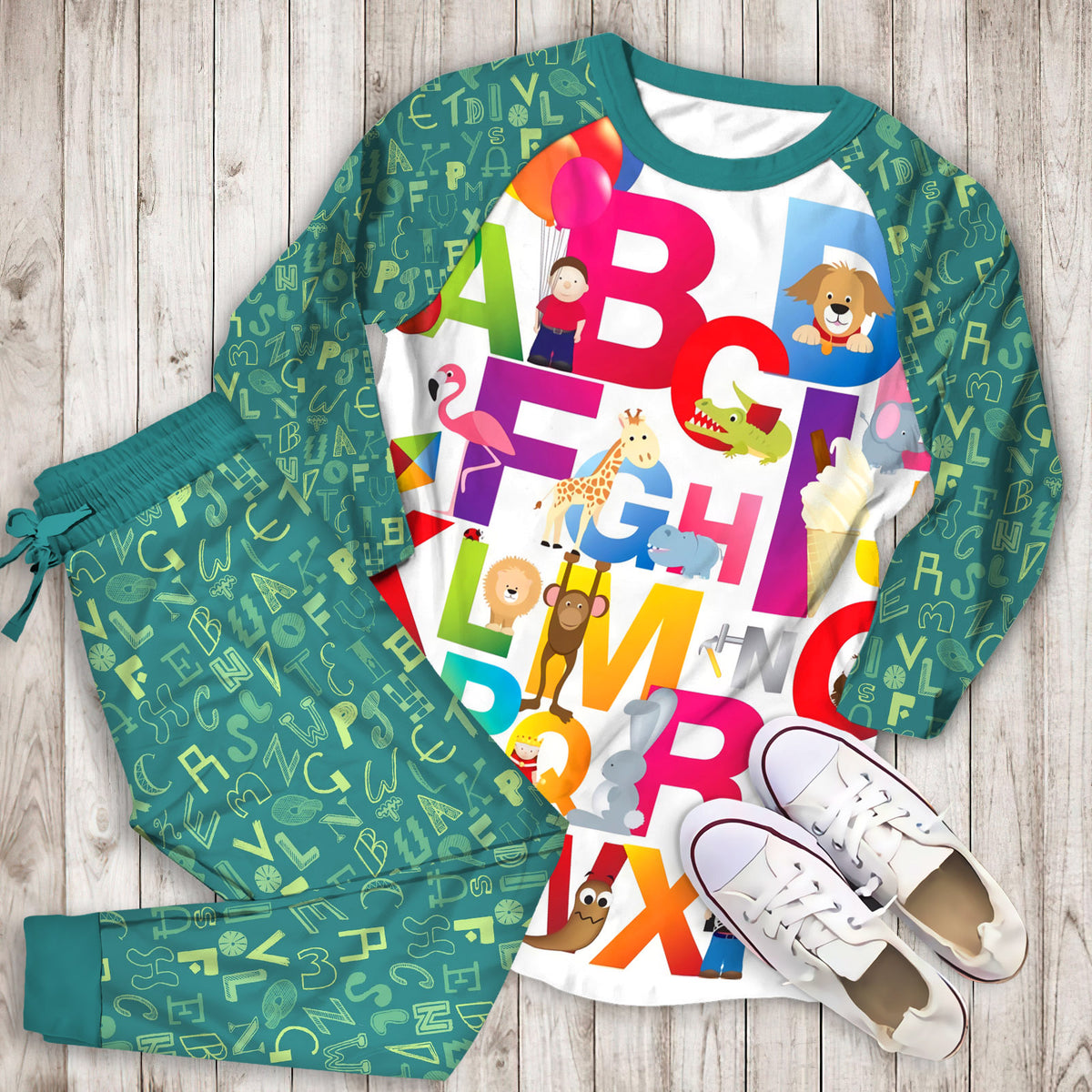 The Alphabet Pajama Set |Sleepwear Pjs Sets | Raglan Shirt Pants Set