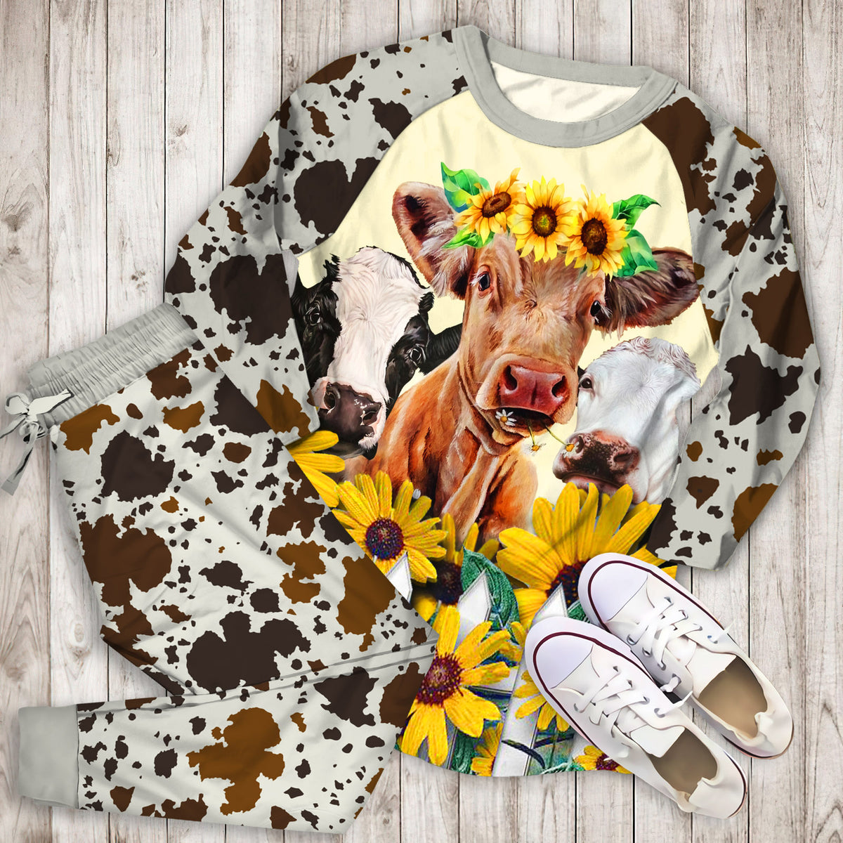 Cow Pajama Set | Pajamas | Cotton Sleepwear Sets | Soft Long Sleeve Pjs | Raglan Shirt and Pants Set