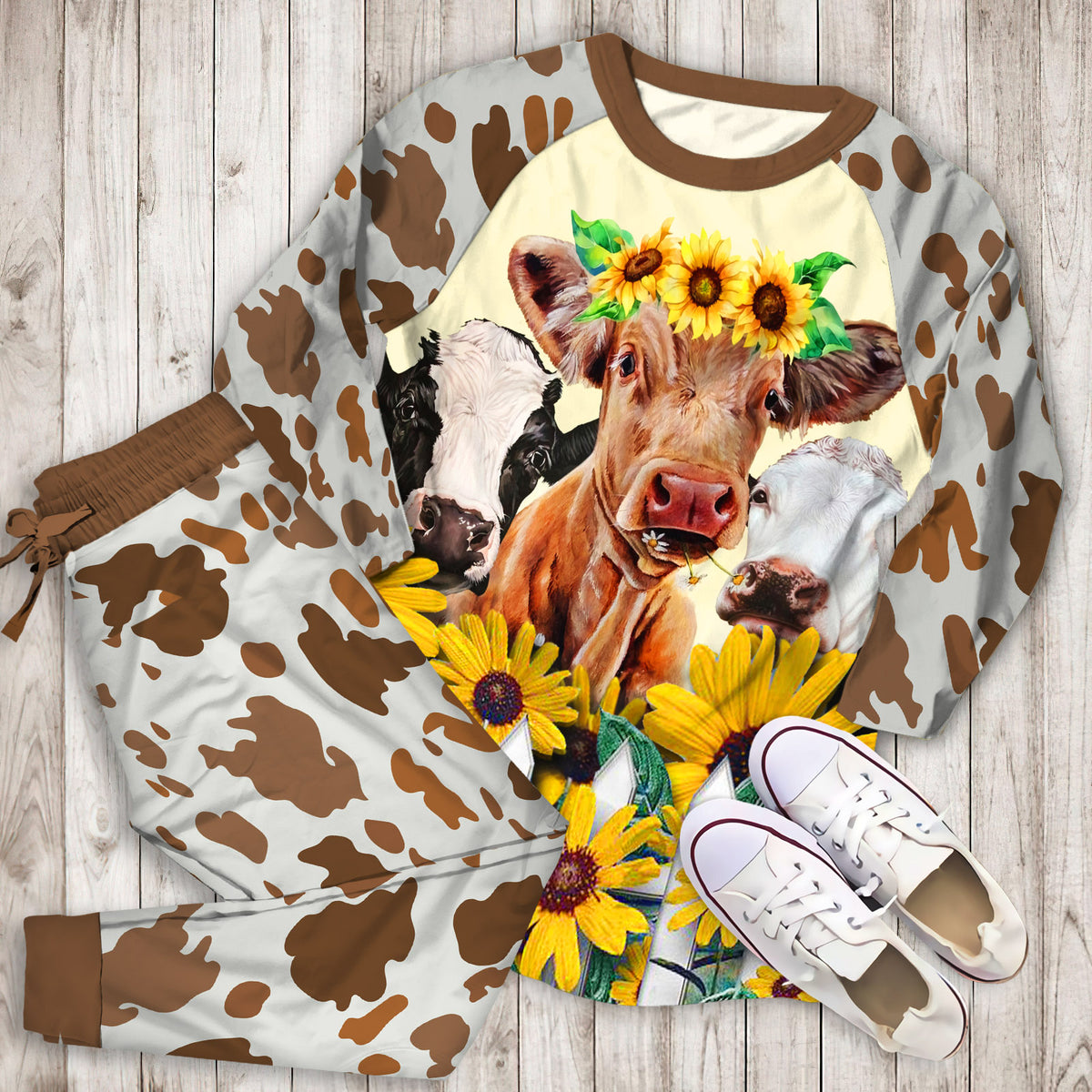 Cow Pajama Set | Pajamas | Cotton Sleepwear Sets | Soft Long Sleeve Pjs | Raglan Shirt and Pants Set