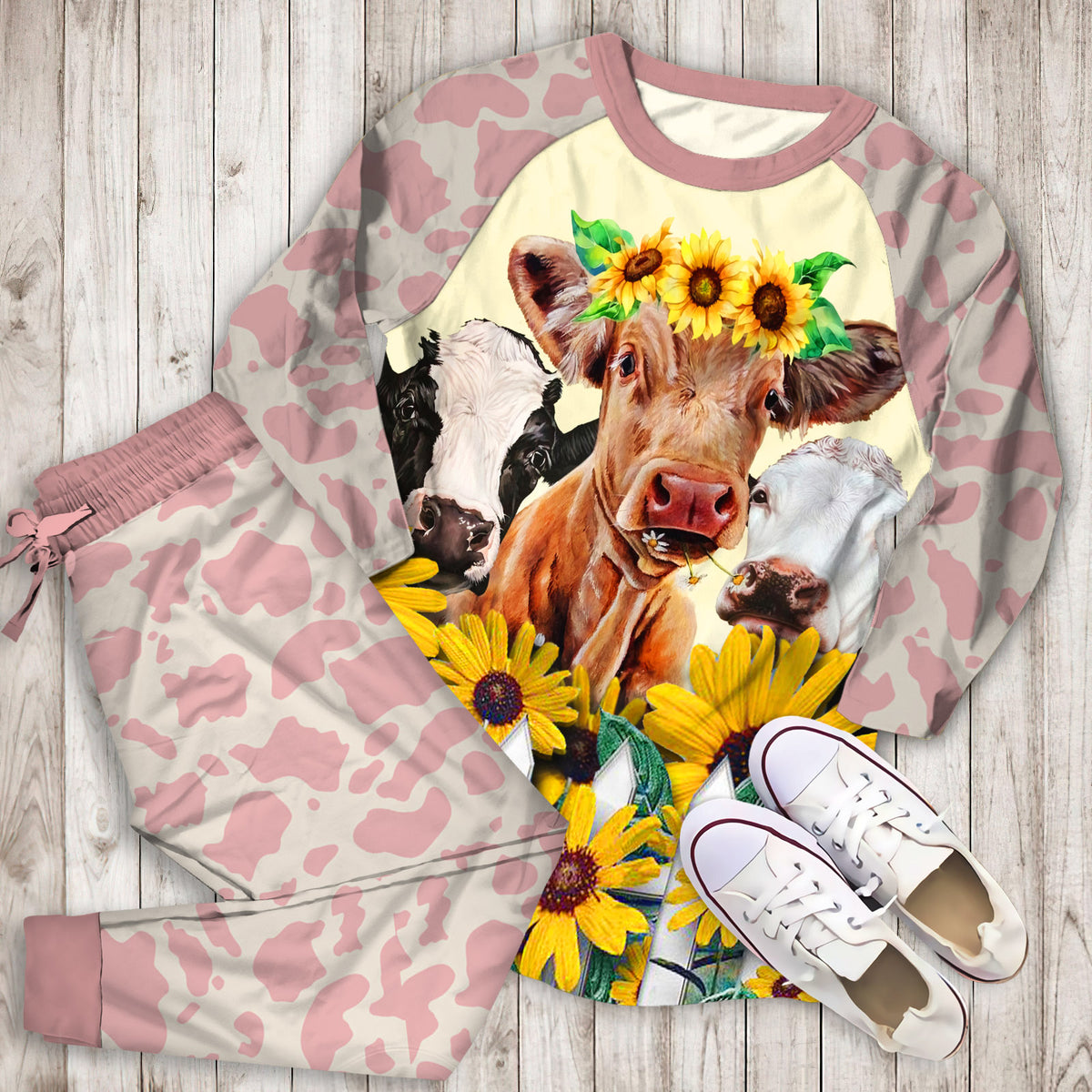 Cow Pajama Set | Pajamas | Cotton Sleepwear Sets | Soft Long Sleeve Pjs | Raglan Shirt and Pants Set
