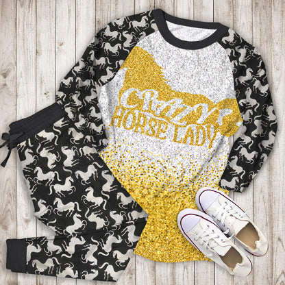 Crazy Horse Lady Pajama Set | Pajamas | Cotton Sleepwear Sets | Soft Long Sleeve Pjs | Raglan Shirt and Pants Set