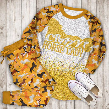 Crazy Horse Lady Pajama Set | Pajamas | Cotton Sleepwear Sets | Soft Long Sleeve Pjs | Raglan Shirt and Pants Set