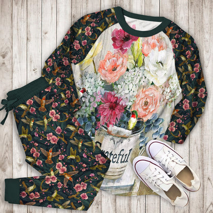 Humming Bird Pajama Set | Pajamas | Cotton Sleepwear Sets | Soft Long Sleeve Pjs | Raglan Shirt and Pants Set
