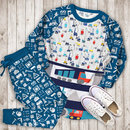 Organic Jax Construction Pajama Set | Pajamas | Cotton Sleepwear Sets | Soft Long Sleeve Pjs | Raglan Shirt and Pants Set