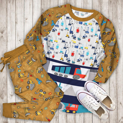 Organic Jax Construction Pajama Set | Pajamas | Cotton Sleepwear Sets | Soft Long Sleeve Pjs | Raglan Shirt and Pants Set