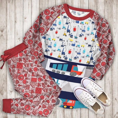 Organic Jax Construction Pajama Set | Pajamas | Cotton Sleepwear Sets | Soft Long Sleeve Pjs | Raglan Shirt and Pants Set