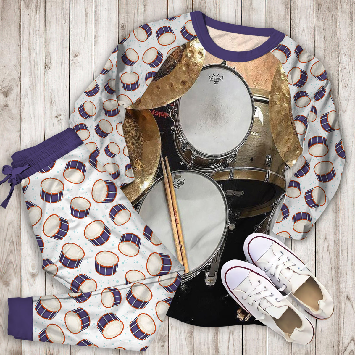 Drum Pajama Set | Pajamas | Cotton Sleepwear Sets | Soft Long Sleeve Pjs | Raglan Shirt and Pants Set