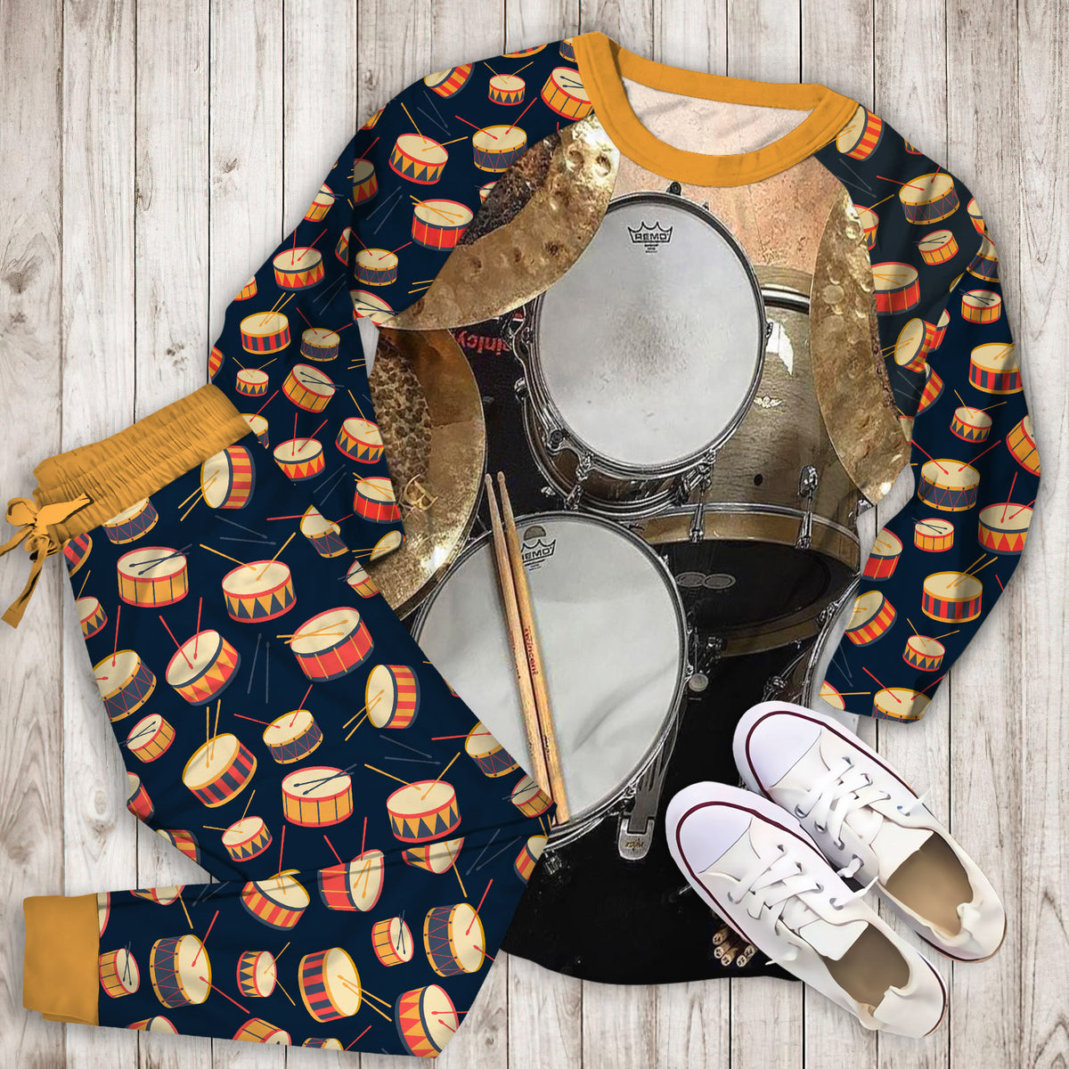 Drum Pajama Set | Pajamas | Cotton Sleepwear Sets | Soft Long Sleeve Pjs | Raglan Shirt and Pants Set