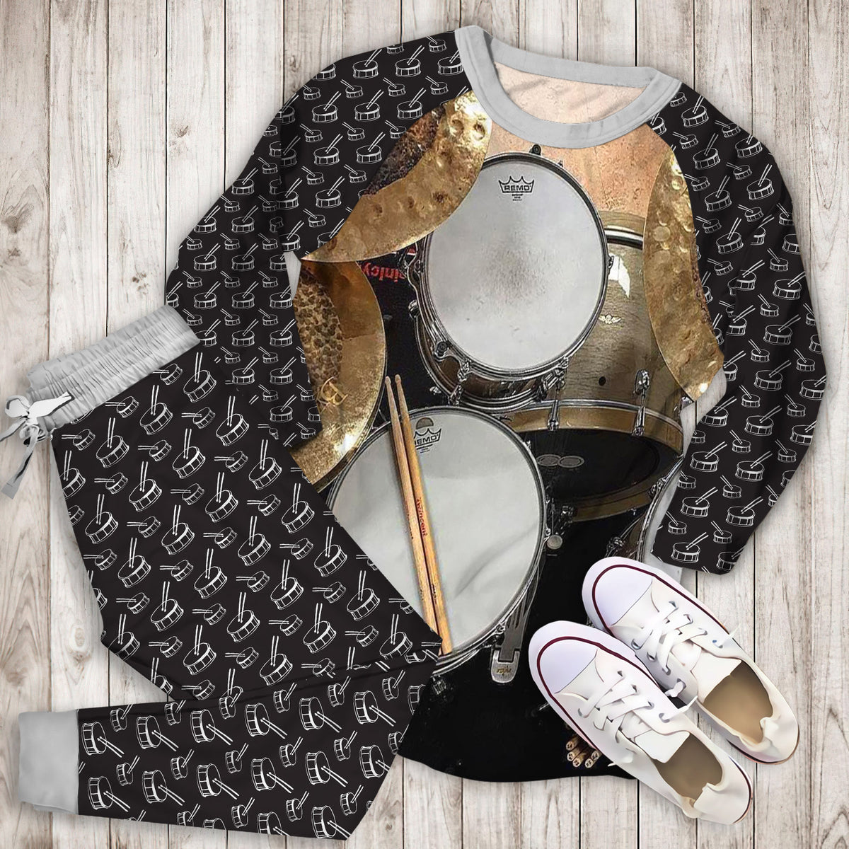 Drum Pajama Set | Pajamas | Cotton Sleepwear Sets | Soft Long Sleeve Pjs | Raglan Shirt and Pants Set