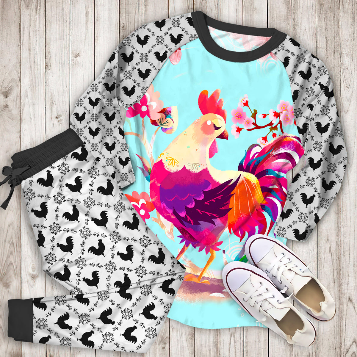Rooster Pajama Set | Pajamas | Cotton Sleepwear Sets | Soft Long Sleeve Pjs | Raglan Shirt and Pants Set