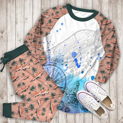 Beach Pajama Set | Pajamas | Cotton Sleepwear Sets | Soft Long Sleeve Pjs | Raglan Shirt and Pants Set
