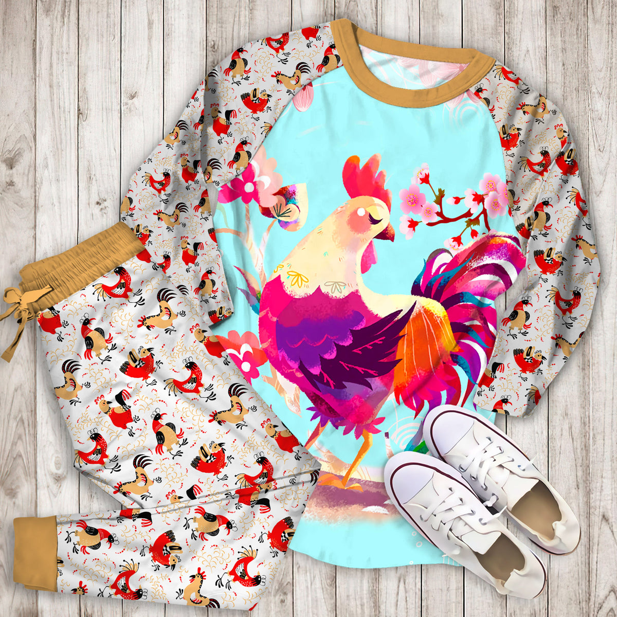 Rooster Pajama Set | Pajamas | Cotton Sleepwear Sets | Soft Long Sleeve Pjs | Raglan Shirt and Pants Set