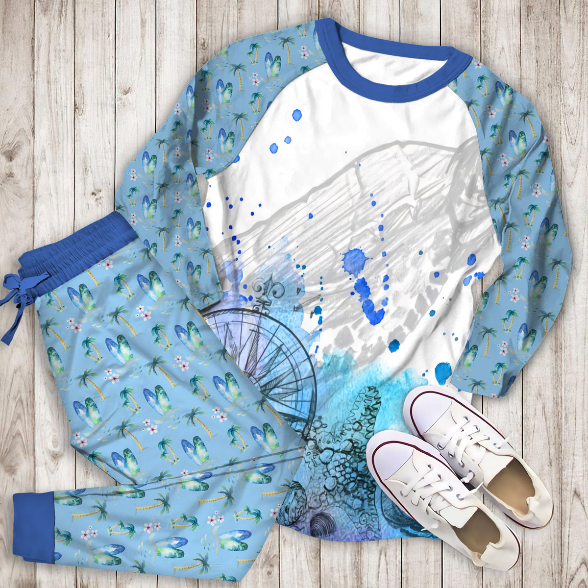 Beach Pajama Set | Pajamas | Cotton Sleepwear Sets | Soft Long Sleeve Pjs | Raglan Shirt and Pants Set
