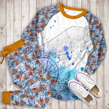 Beach Pajama Set | Pajamas | Cotton Sleepwear Sets | Soft Long Sleeve Pjs | Raglan Shirt and Pants Set