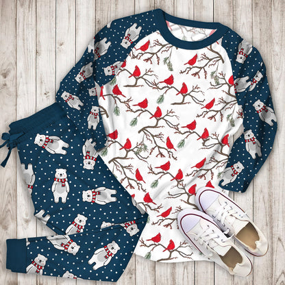 Winter Cardinals Christmas Pajama Set | Pajamas | Cotton Sleepwear Sets | Soft Long Sleeve Pjs | Raglan Shirt and Pants Set