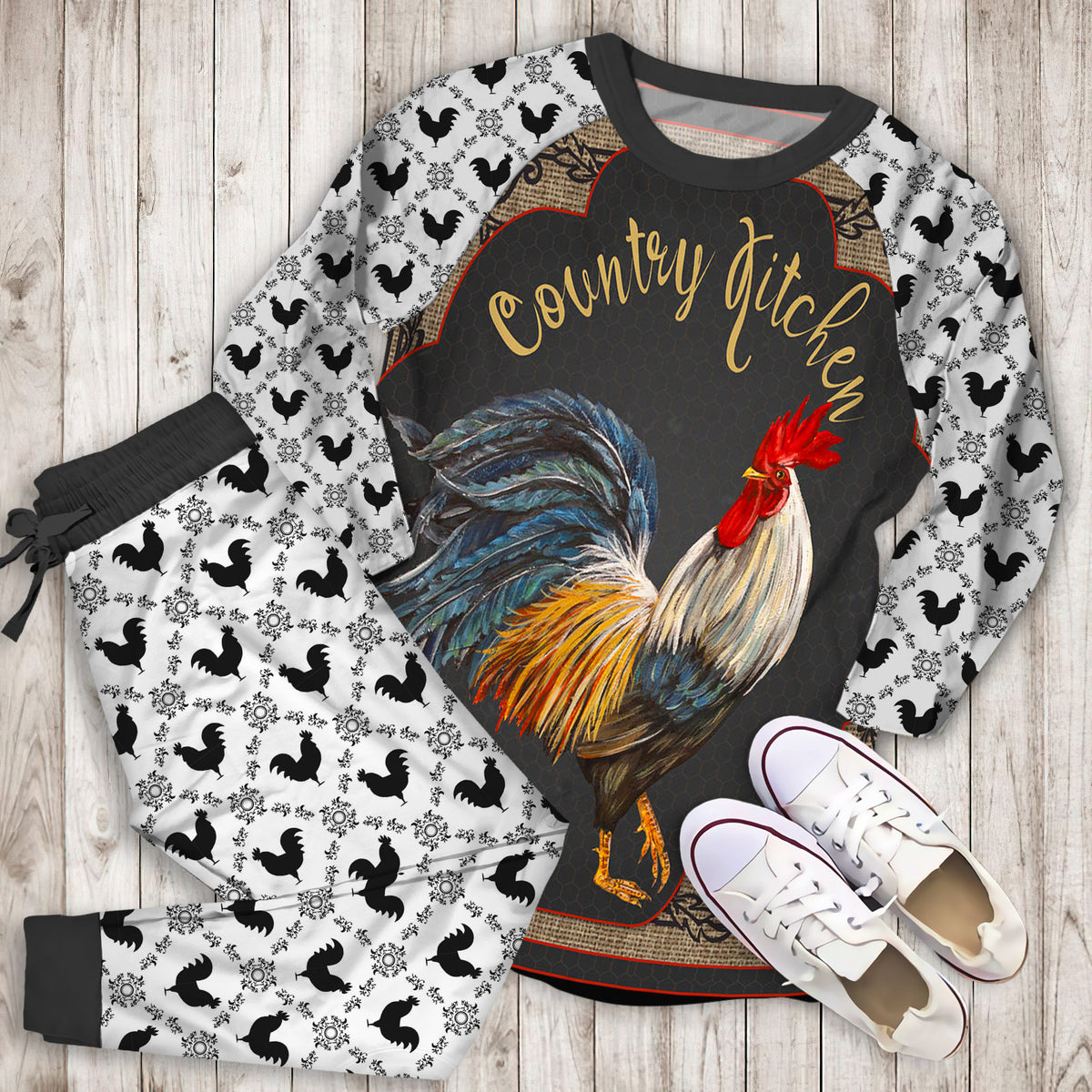 Rooster Pajama Set | Pajamas | Cotton Sleepwear Sets | Soft Long Sleeve Pjs | Raglan Shirt and Pants Set