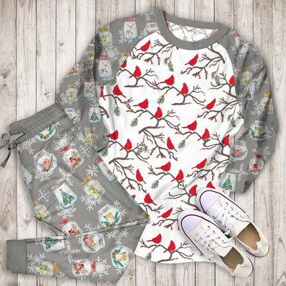 Winter Cardinals Christmas Pajama Set | Pajamas | Cotton Sleepwear Sets | Soft Long Sleeve Pjs | Raglan Shirt and Pants Set