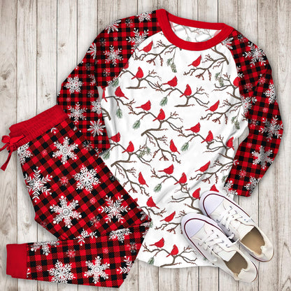 Winter Cardinals Christmas Pajama Set | Pajamas | Cotton Sleepwear Sets | Soft Long Sleeve Pjs | Raglan Shirt and Pants Set
