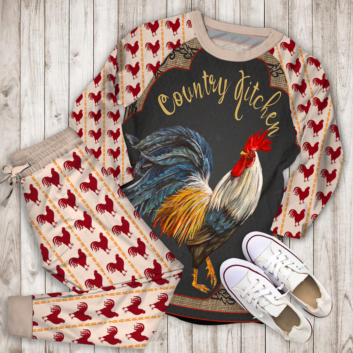 Rooster Pajama Set | Pajamas | Cotton Sleepwear Sets | Soft Long Sleeve Pjs | Raglan Shirt and Pants Set