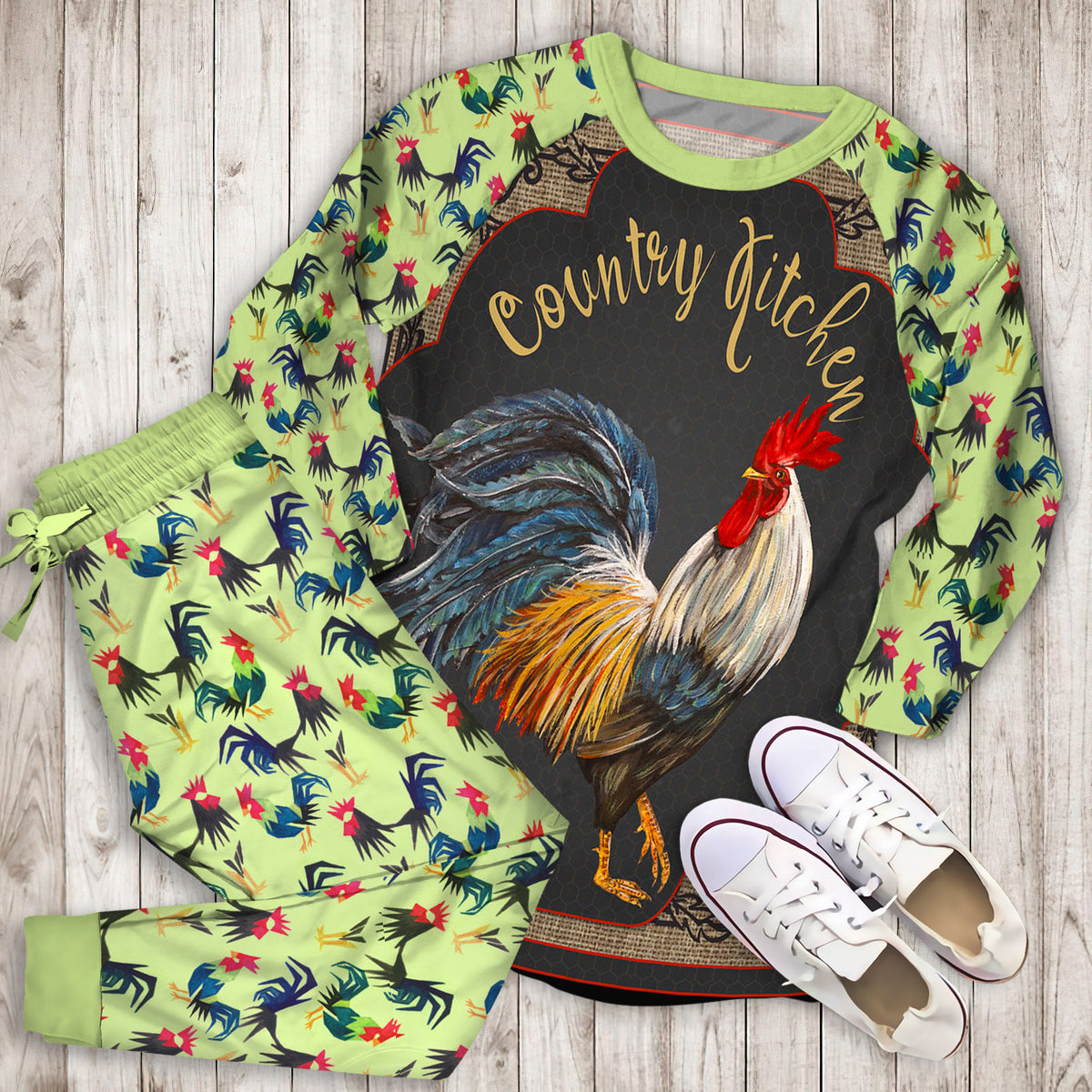 Rooster Pajama Set | Pajamas | Cotton Sleepwear Sets | Soft Long Sleeve Pjs | Raglan Shirt and Pants Set
