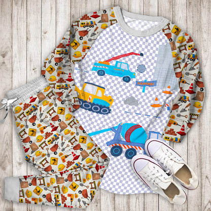 Construction Truck Pajama Set | Pajamas | Cotton Sleepwear Sets | Soft Long Sleeve Pjs | Raglan Shirt and Pants Set
