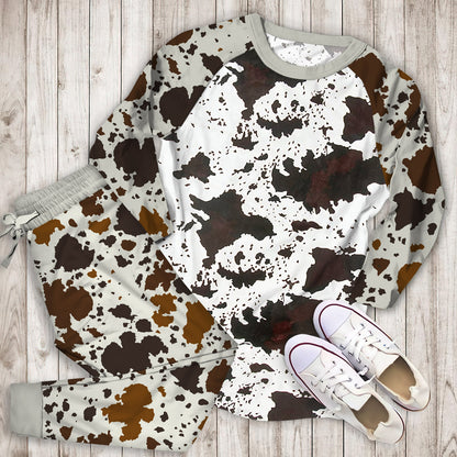 Cows Flower Pajama Set | Pajamas | Cotton Sleepwear Sets | Soft Long Sleeve Pjs | Raglan Shirt and Pants Set