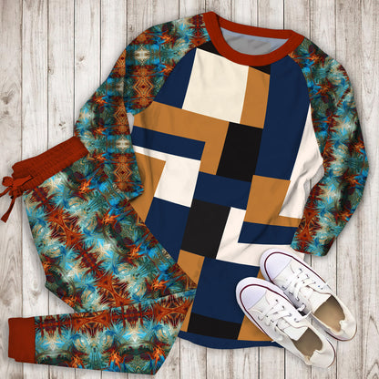Abstract Pajama Set | Pajamas | Cotton Sleepwear Sets | Soft Long Sleeve Pjs | Raglan Shirt and Pants Set