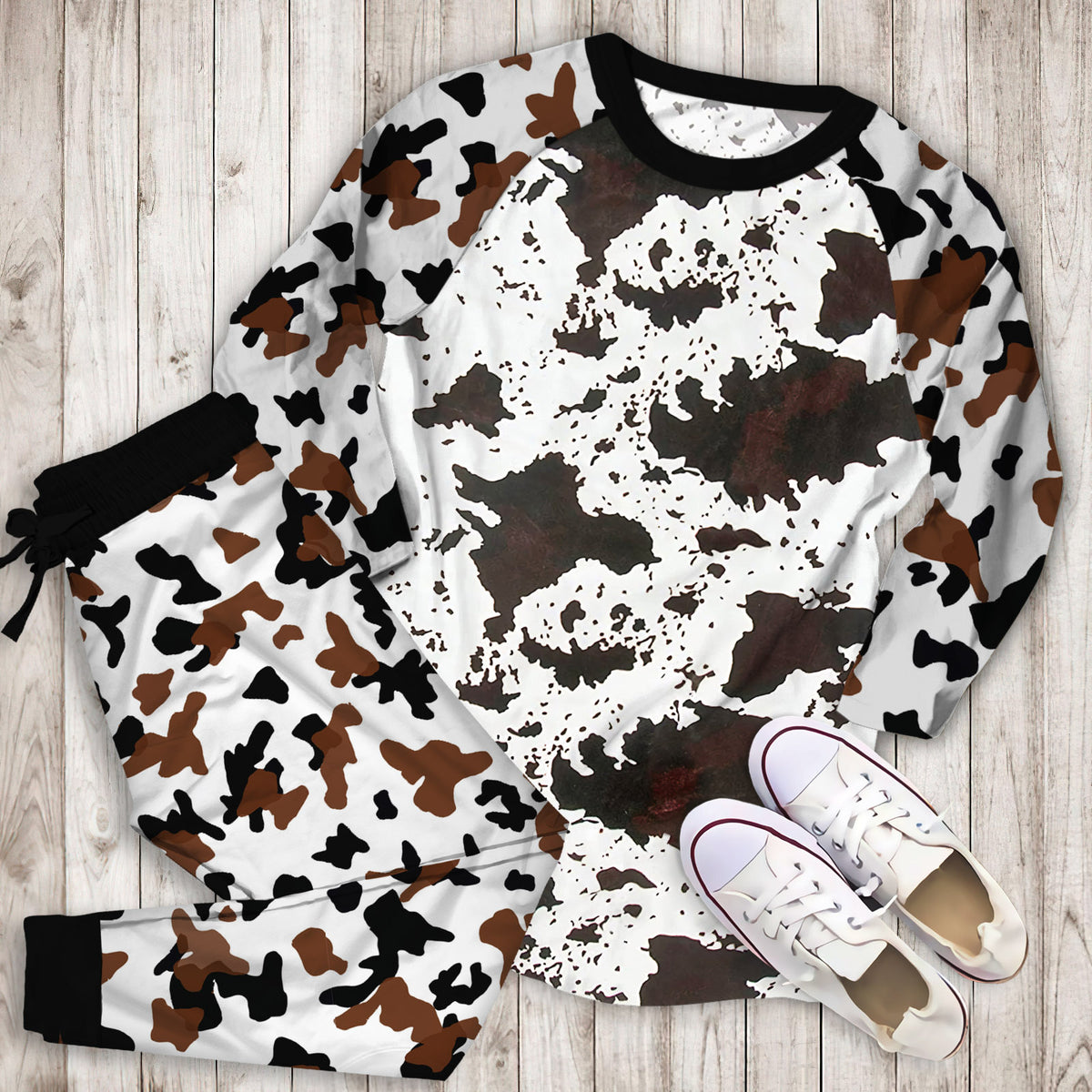 Cows Flower Pajama Set | Pajamas | Cotton Sleepwear Sets | Soft Long Sleeve Pjs | Raglan Shirt and Pants Set