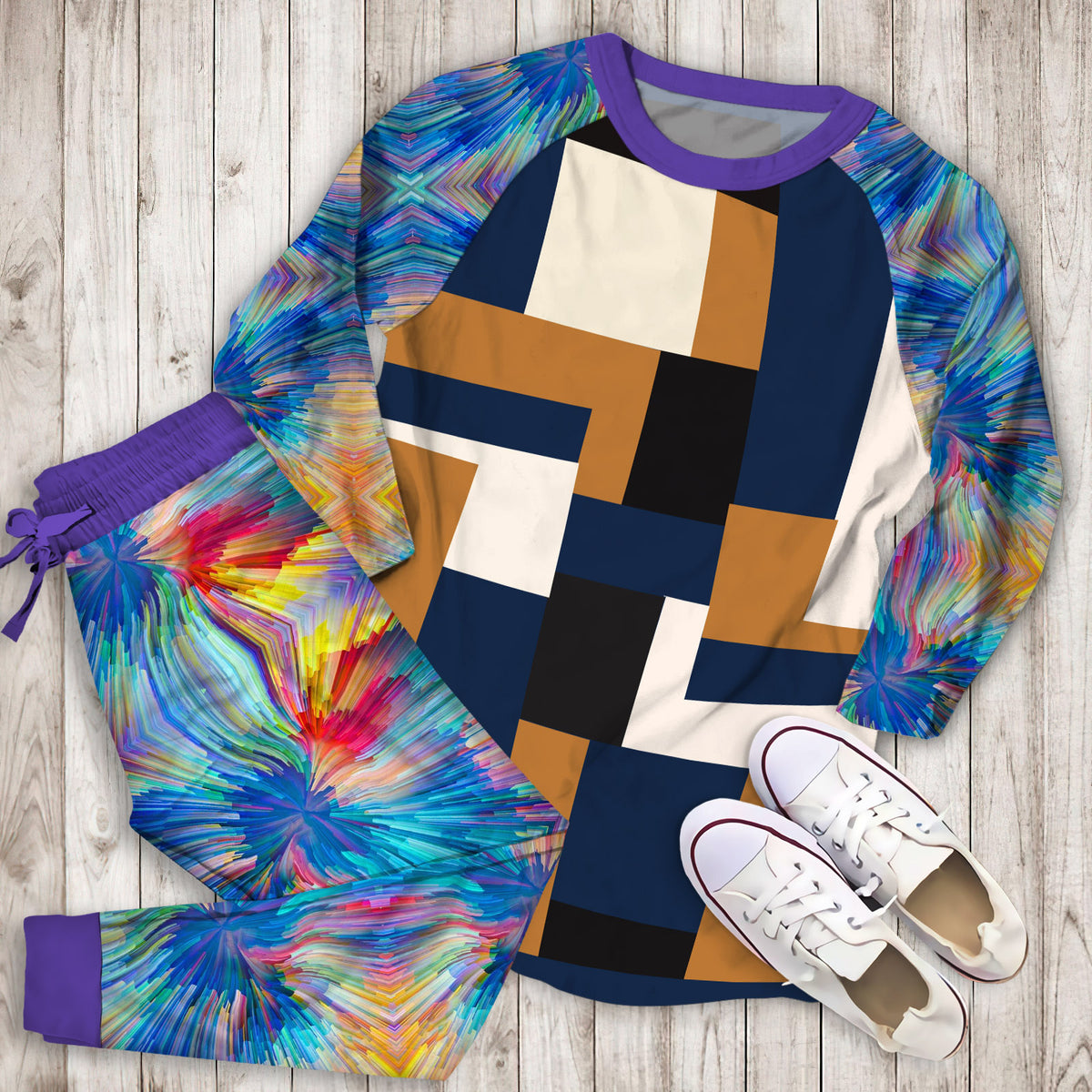 Abstract Pajama Set | Pajamas | Cotton Sleepwear Sets | Soft Long Sleeve Pjs | Raglan Shirt and Pants Set