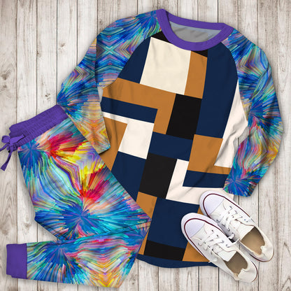 Abstract Pajama Set | Pajamas | Cotton Sleepwear Sets | Soft Long Sleeve Pjs | Raglan Shirt and Pants Set