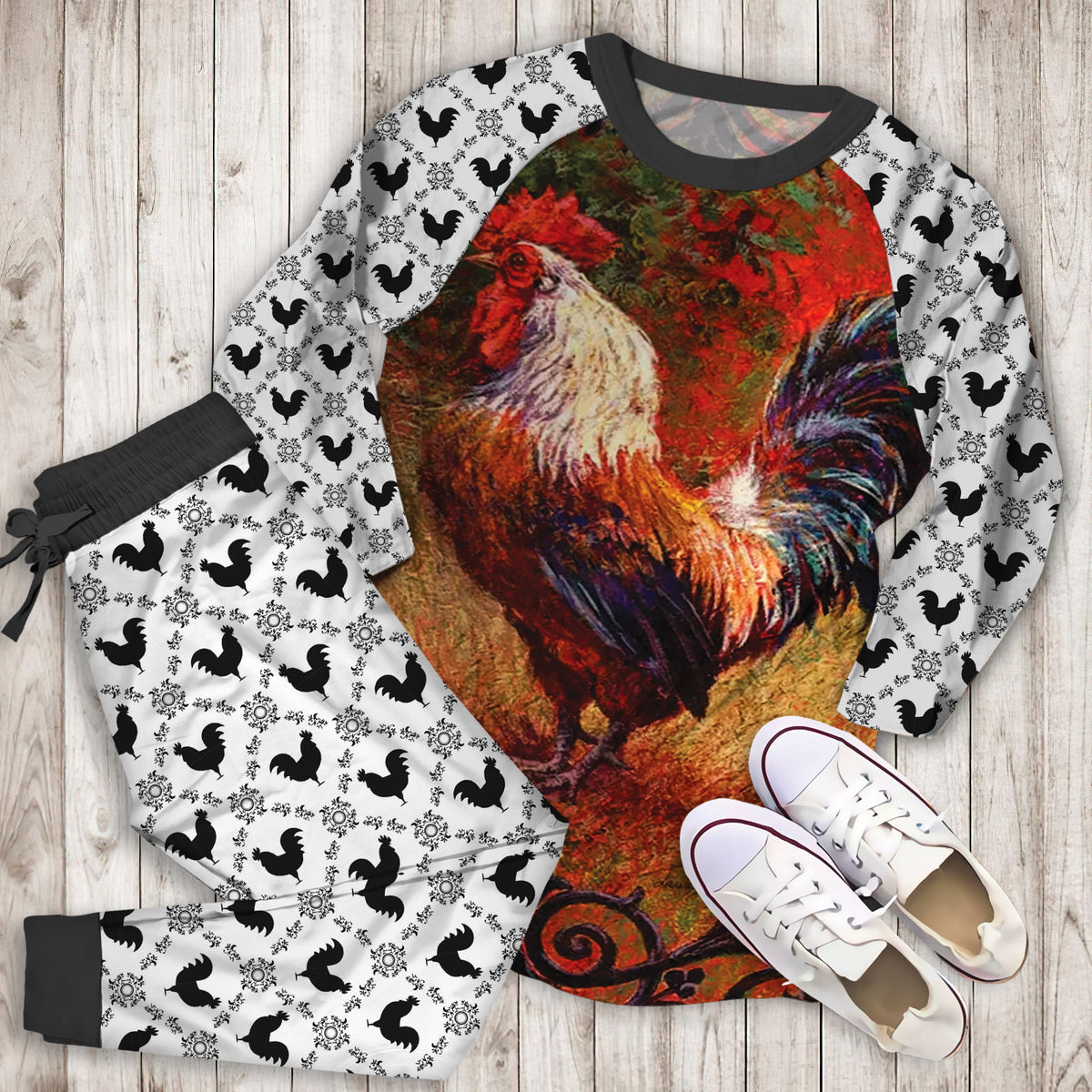 Rooster Pajama Set |Sleepwear Pjs Sets | Raglan Shirt Pants Set