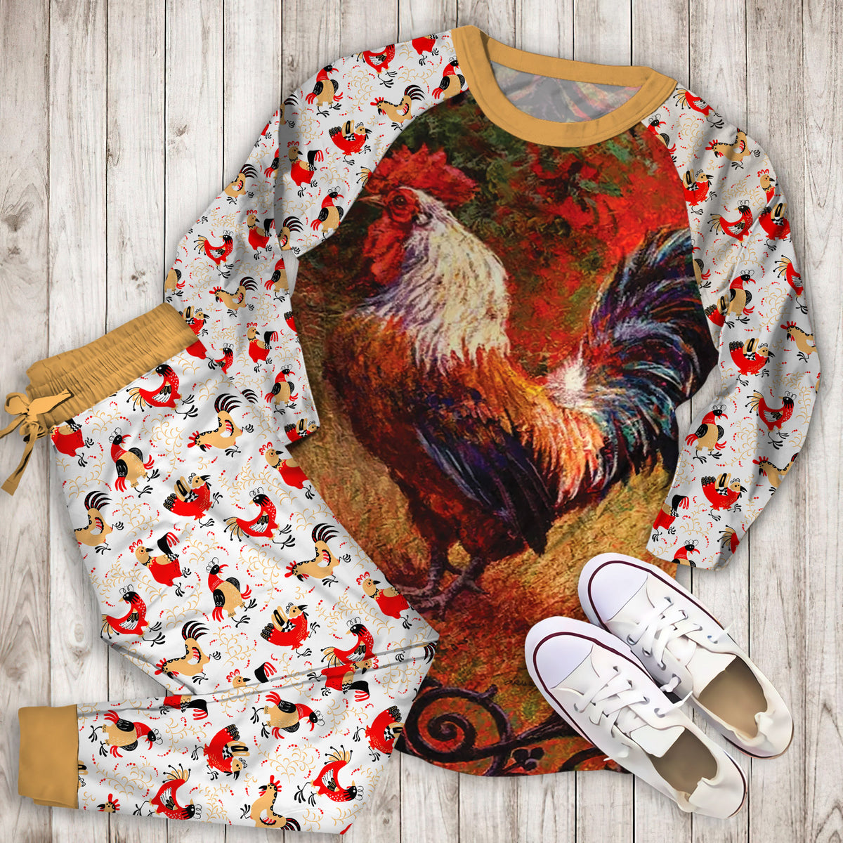 Rooster Pajama Set |Sleepwear Pjs Sets | Raglan Shirt Pants Set