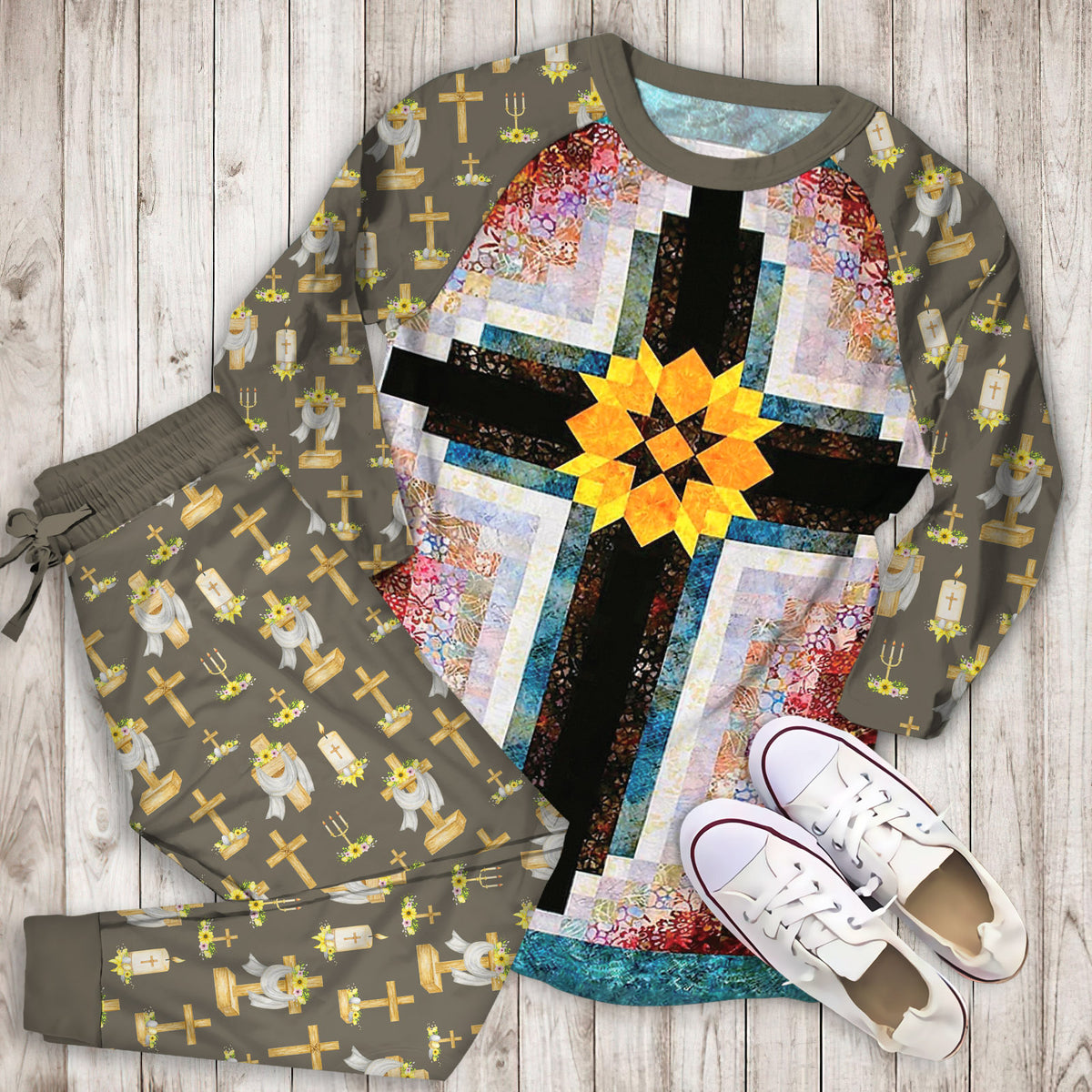 Cross Pajama Set | Pajamas | Cotton Sleepwear Sets | Soft Long Sleeve Pjs | Raglan Shirt and Pants Set