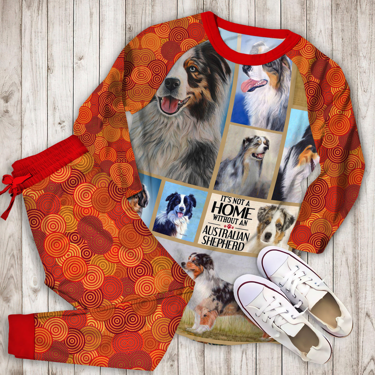 Australian Shepherd Mom Love Pajama Set |Sleepwear Pjs Sets | Raglan Shirt Pants Set